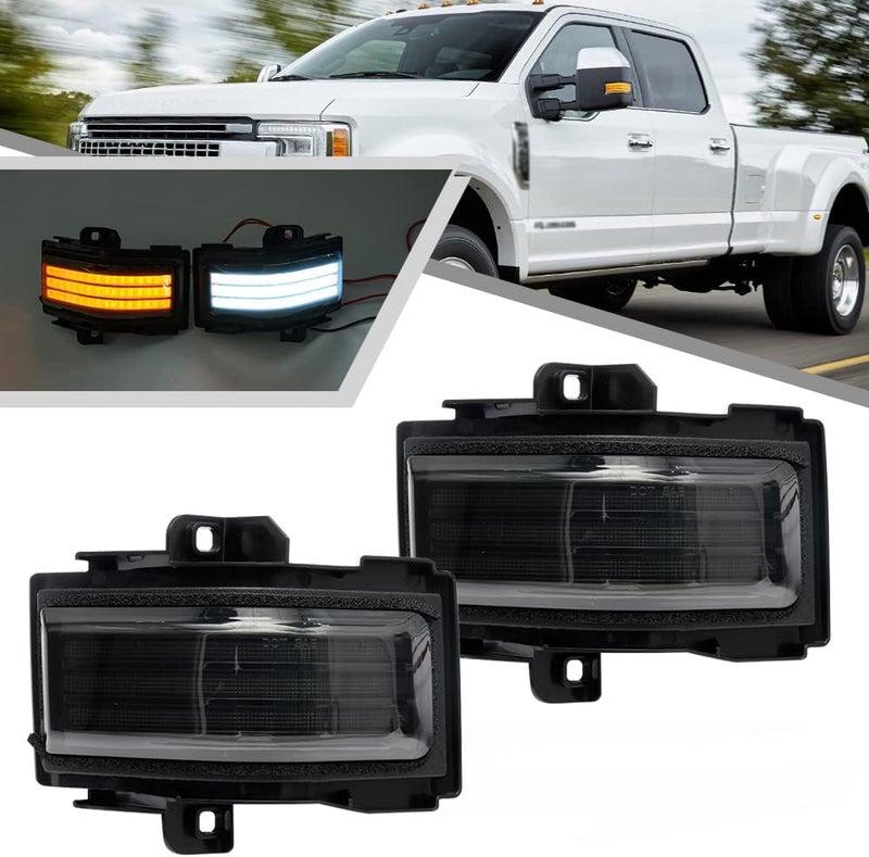 Mingrui test 2Pcs Sequential LED Side Mirror Marker Light for Ford F150 2015-2023, F250 F350 F450 F550 Super Duty 2017-2023 Amber Dynamic Blinker Indicator Turn Signal Light White Driving/Running Light Smoke Lens - Image 1